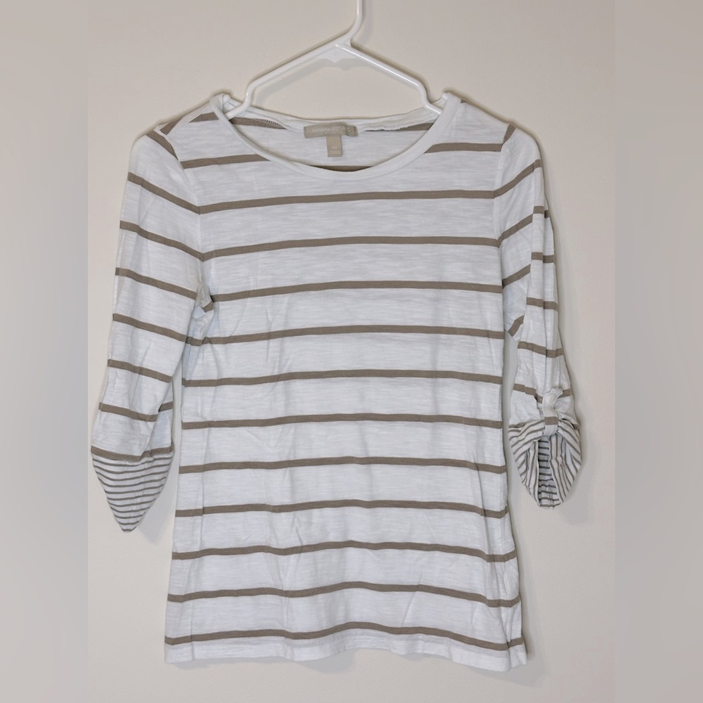 Banana Republic Tan/White Striped 3/4 Sleeve Top, Size XS